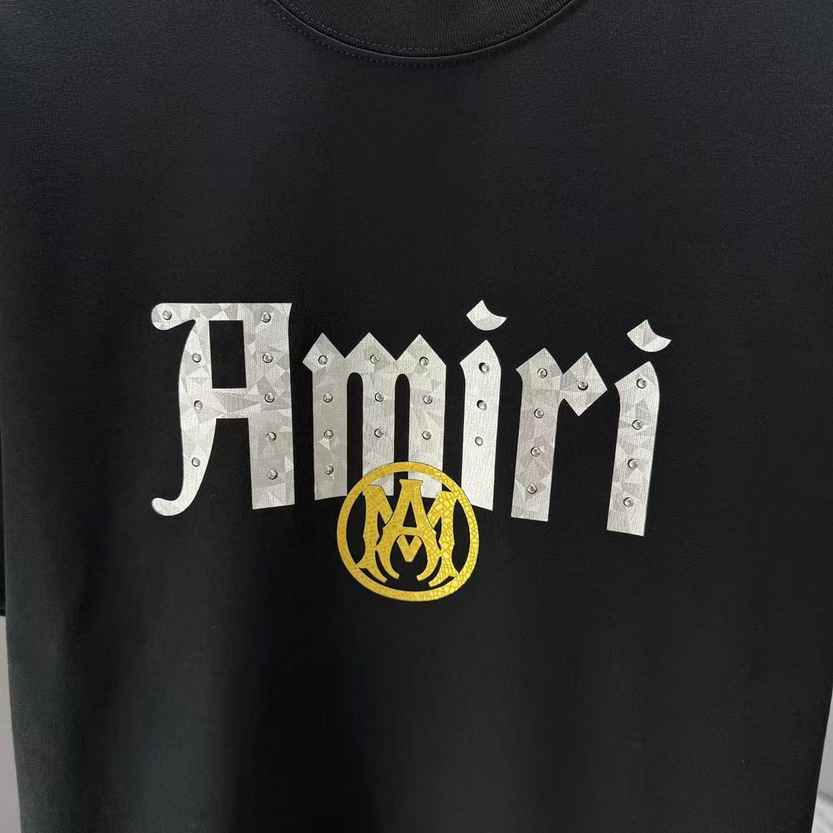 AMIRI Gothic Script With Emblem Crew‑Neck Short‑Sleeve T‑Shirt